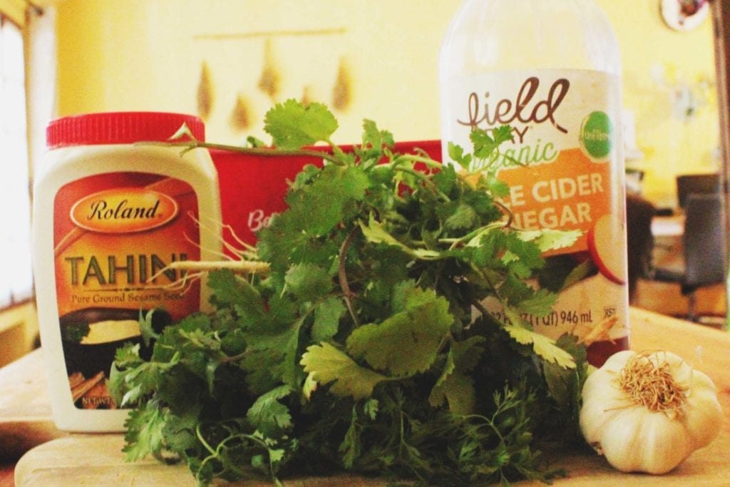 Ingredients for tahini cilantro dressing